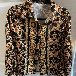 New Black and Yellow Button Down Long Sleeve Shirt L..20” across the chest